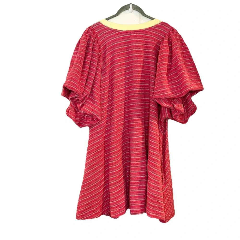 Free People Hudson Pullover Tunic Mini Dress Red Stripe Cotton A-Line Size M